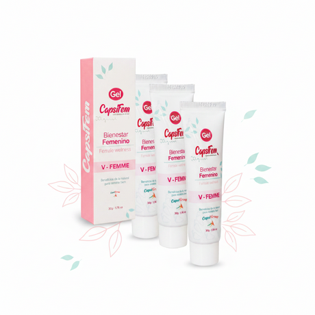 Capsifem® Capsaicin Gel 3-pack bundle from Mi tienda, used for monthly cycle comfort, shown in the product image.